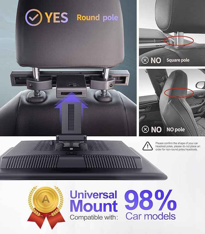 12.4" Android Universal 4K Car TV Headrest Monitor Tablet for Back seat, Support Phone Wireless Connection Mirror Link Touch Screen,with WiFi/Bluetooth/HDMI/USB/AV in/SD/Airplay Video Player(1*pcs)