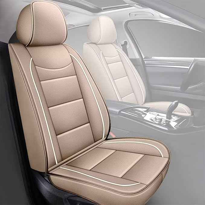 YORKNEIC Car Seat Covers Full Set Fit for Ford Edge 2007-2025 2026 Luxury Faux Automotive Seat Covers Waterproof Car Seat Protector Cushion Protector for Ford Edge Accessories Women Girl Gift Beige
