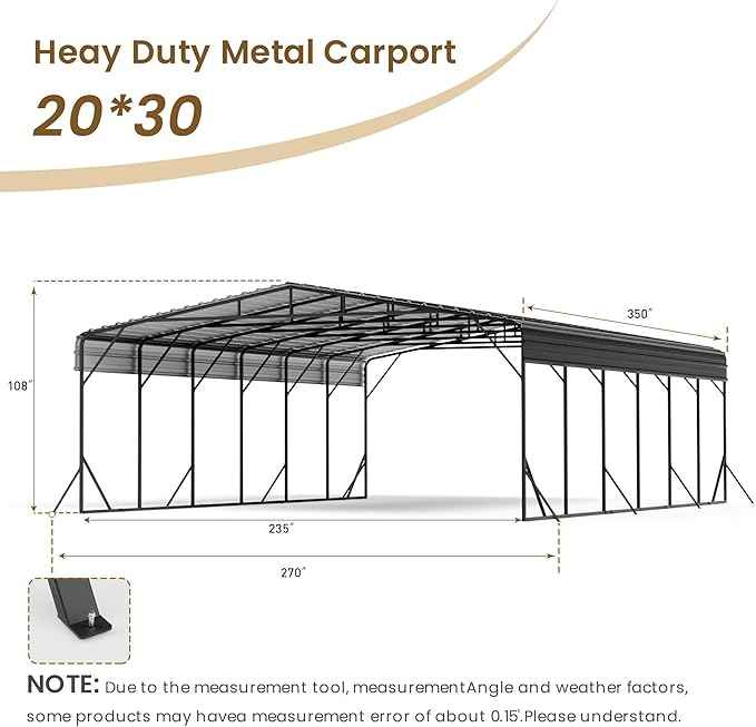 COSIEST 20'x30' Carport with Galvanized Steel Roof, Heavy Duty Metal Carport Canopy, Outdoor Garage Car Shelter Shade for Car, Boats and Truck