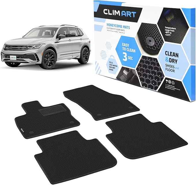 CLIM ART All-Weather Car Floor Mats Compatible with Volkswagen (VW) Tiguan 2018-2021, Custom-Fit Heavy-Duty Floor Liners for Cars & SUVs, Car Accessories for Men & Women, Black - FL011418045