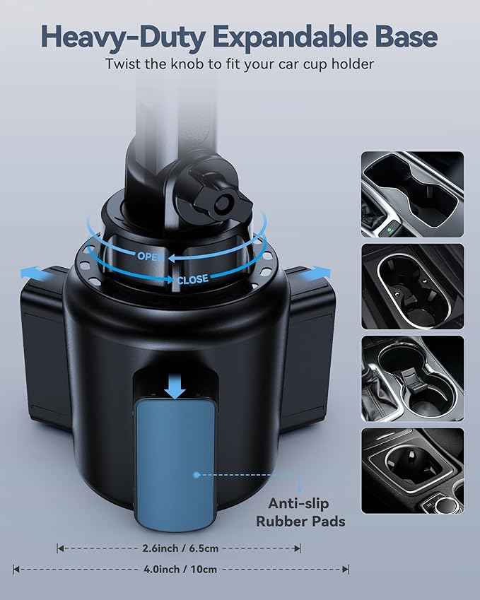 Cup Holder Tablet Mount for Car, Universal iPad Cup Holder Mount for Truck with Adjustable Arm for iPad Pro 12.9/11/10.5/9.7/Air/Mini, iPhone, Samsung Galaxy Tab/Z Fold 4/3, 4.7-13" Tablets