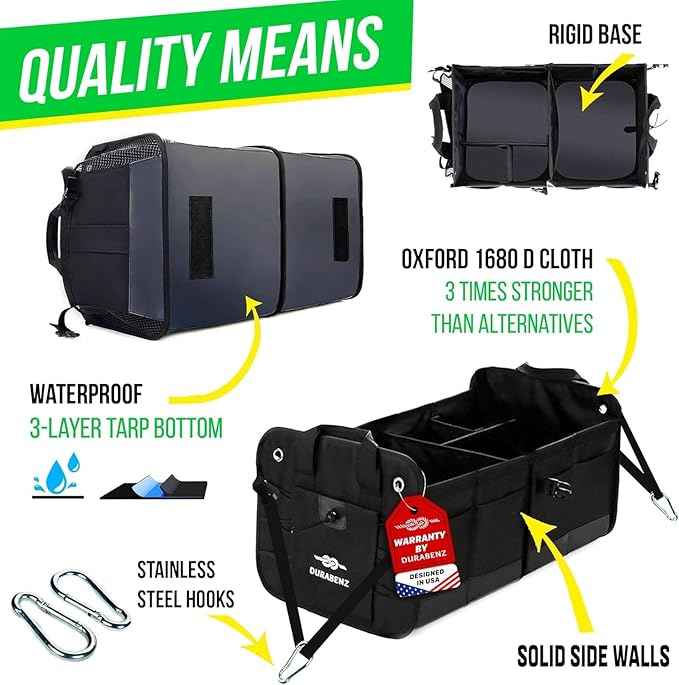 Trunk Organizer 5-Section Modular XL Car Storage System – Extra Large Cargo Organizer for Car Trunk, Foldable Multi-Compartment Auto Organizer, Heavy Duty Oxford 1680D – Black