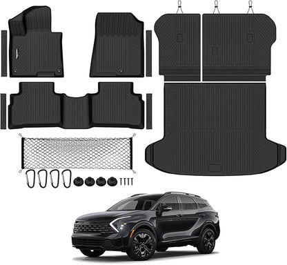 Tongama-Floor Mats for 2023-2025 Kia Sportage Gas, All Weather TPE Trunk Mat and Backrest Mats Protector and Cargo Net and Door Sill Guards for Kia Sportage Floor Liner Accessories