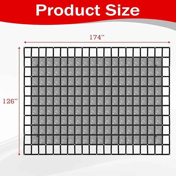 Heavy Duty 126" x 174" Truck Bed Cargo Net with Adjustable Cam Buckles & S-Hooks & Cross Strap,10.5' x 14.5' Cargo Net with 1500LBS Capacity for Pickup Truck Bed Trailer SUV Jeeps