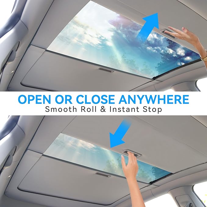 OEDRO Fit 2020-2024 Tesla Model Y Retractable Sunshade Roof, Upgraded 3.0 Full Coverage Windshield Glass Roof Sun Shade, UV Protection & Heat Resistance Shade Compatible with 2020-2024 Tesla Model Y