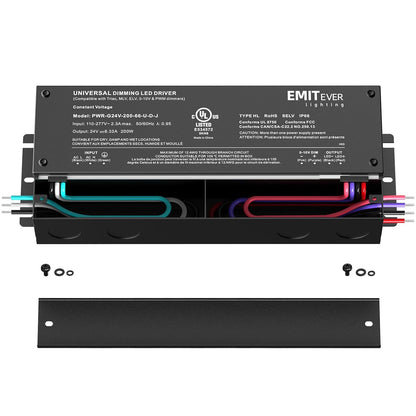 EMITEVER Dimmable Led Driver, 200W AC 110V-277V to DC 24V Transformer, 5-in-1 Dimming: ELV/MLV/TRIAC / 0-10V / 1-10V / 10V PWM/Potentiometer, Waterproof IP67 and UL Listed