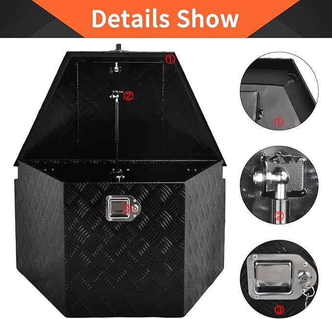 33 Inch Aluminum Trailer Tongue Tool Box 5 Bar Tread Wide Utility ToolBox for Pick Up Truck RV Storage Organizer Tool Box with Lock and Keys - 33"X19"X18" Black