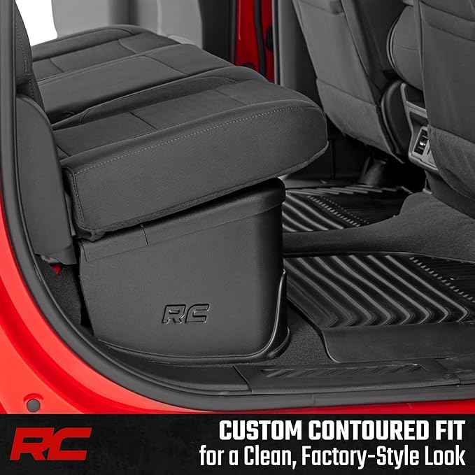 Rough Country Under Seat Storage for Chevy Silverado & GMC Sierra 1500/2500HD/3500HD Crew Cab (2019-2026) - Custom Rear Under Seat Organizer Tray with Lockable Lid