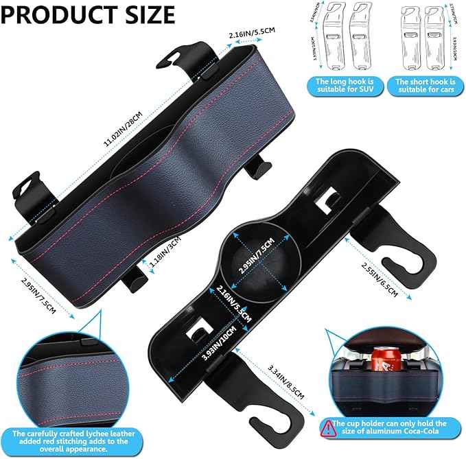 Backseat Car Organizer, Multifunctional Back Seat Car Organizer with Cup Holder and 2 Seat Back Hooks for Snacks, Canned Drinks and Cell Phones