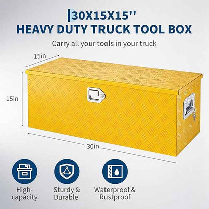 Truck Bed Tool Box Aluminum with Lock and Keys, 30x15x15 Inch, Weatherproof Storage Chest Organizer, Side Handles, Gas Strut Lid, Large Capacity Heavy Duty Steel Metal Tool Box for Pickup, Trailer, RV
