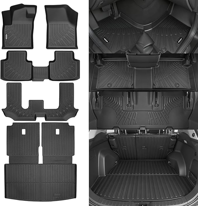 Custom Fit Floor Mats for Volkswagen Atlas 7 Seats 2018-2026, All Weather TPE Floor Liners with Trunk Mat & Backrest Protectors, Odorless Full Set Interior Accessories