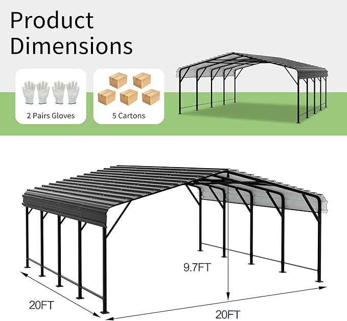 Shintenchi 20x20 FT Metal Carport, Oversized Carport Garage with Enhanced Base, Outdoor Galvanized Car Shelter, Heavy Duty Carports Canopy, for Car, Boats and Tractors, Grey