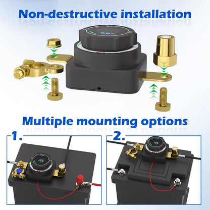 MaySpare Top Post Battery Disconnect Switch with Digital Voltage Display, DC 5-80V On Off Kill Switch, Voltmeter Power Cut Master Disconnect Isolator for Car RV Marine Boat Camper Truck Trailer