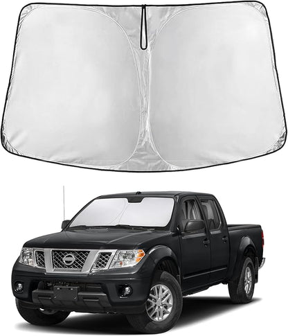 EcoNour Custom Windshield Sun Shade for Nissan Frontier 2006–2021 | Pickup Truck Front Window Heat & UV Shield | Foldable Multi-Layer Sun Cover