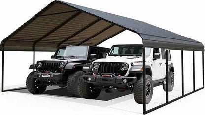 20x20 ft Metal Carport for Outdoor Garages Steel Heavy Duty Portable Garage with Large Tall Carports Canopy for Snow, Car Ports with Galvanized Steel Roof & Frame - Grey