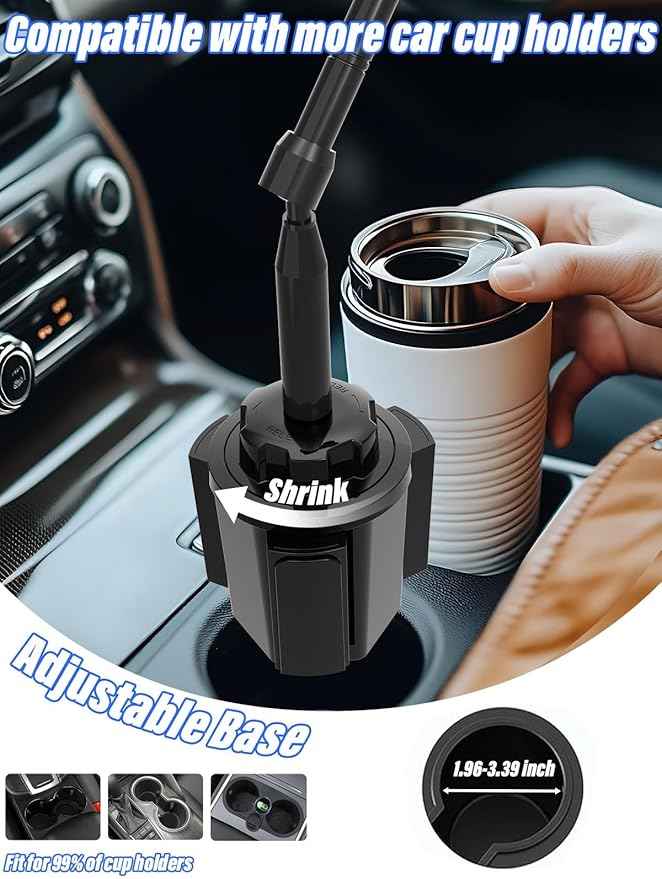 Car Cup Holder Tablet Mount for 4.7-13" iPad & Phone, Extra-Length Metal Arm（12.9"） Truck Cup Tablet Holder with 360° Adjustable Arm, Cupholder for iPad Pro, Air, Mini, Galaxy Tab, Fire HD