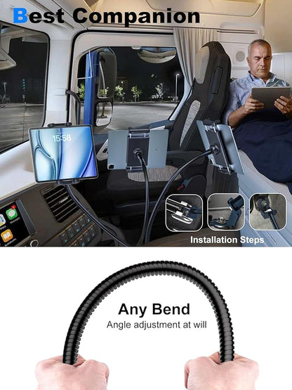 Tablet Holder for Car or Truck Seat Rail Mount Long 19.7" Gooseneck Arm Heavy Duty Car Floor Tablet Stand for iPad Pro 12.9 Air Mini, Samsung Galaxy Tab, iPhone, More 4-13" Phones & Tablets