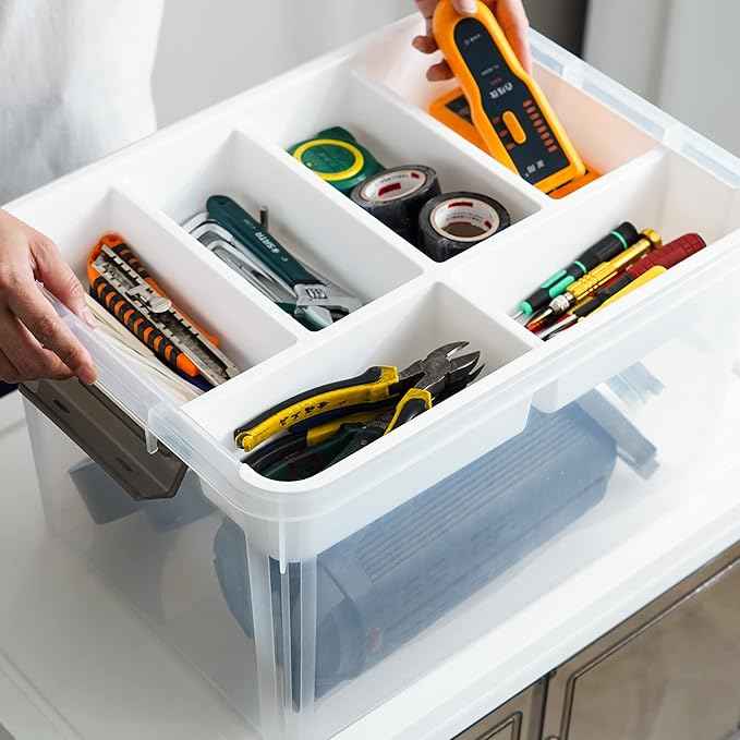 Citylife 32 QT Plastic Storage Box with Removable Tray Craft Organizers and Storage Clear Storage Container for Organizing Bead, Tool, Sewing, Playdoh