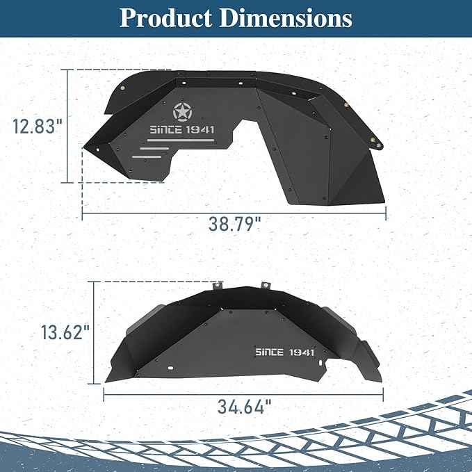 Hooke Road Wrangler JK Aluminum Inner Fender Liners for 2007-2018 Jeep Wrangler JK 2/4 Doors, Offroad Wheel Well Liner Cover - 4PCS Front & Rear Fender Liner Set
