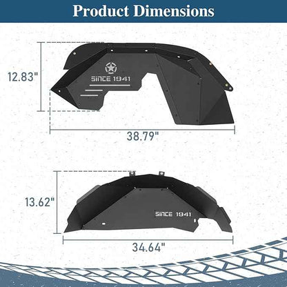 Hooke Road Wrangler JK Aluminum Inner Fender Liners for 2007-2018 Jeep Wrangler JK 2/4 Doors, Offroad Wheel Well Liner Cover - 4PCS Front & Rear Fender Liner Set