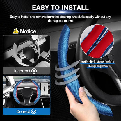 Steering Wheel Cover for Telsa Model 3/Model Y Accessories Carbon Fiber Steering Wheel Cover Protector Anti-Slip, Comfortable Grip, Breathable, Model 3/Y Accessories, Blue