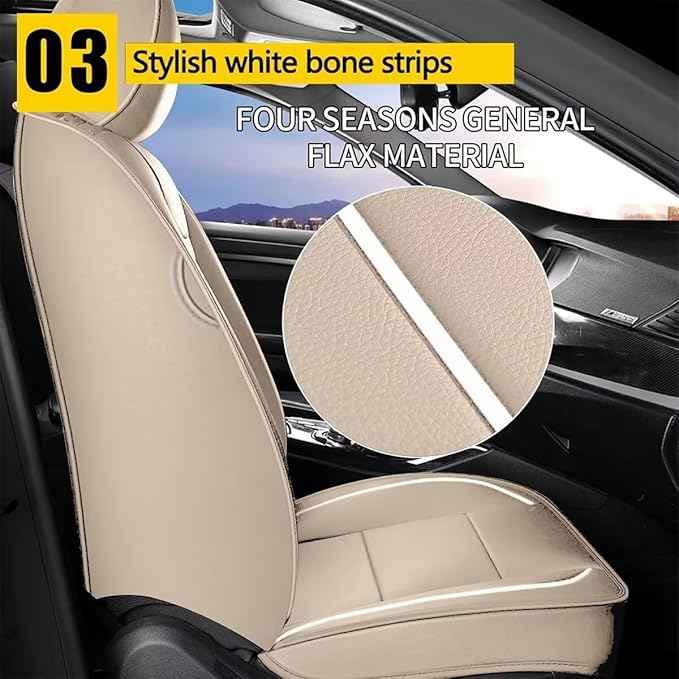 YORKNEIC Front Seat Covers Fit for Jeep Compass 2012-2025 2026: Faux Leather Car Seat Cover Protector Cushion (2 Front Set, Beige)