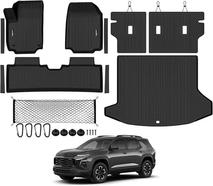 Tongama-Floor Mats for 2025-2026 Chevrolet Equinox/GMC Terrain, All Weather TPE Trunk Mat and Backrest Mats Protector and Cargo Net and Door Sill Guards for Chevrolet Equinox Floor Liner Accessories