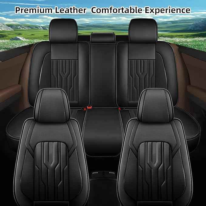 YORKNEIC Car Seat Covers Full Set fit for Jeep Cherokee 2014-2023, Faux Leather Custom Seat Covers Durable & Scratch-Resistant SUV Protection Easy Install (Full Set, Black)