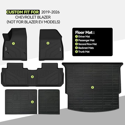 Tongama-Floor Mats for 2019-2026 Chevrolet Blazer (Not for Blazer EV Models), All Weather TPE Floor Liners and Trunk Mat and Backrest Mats Protectors for Chevy Blazer Interior Accessories