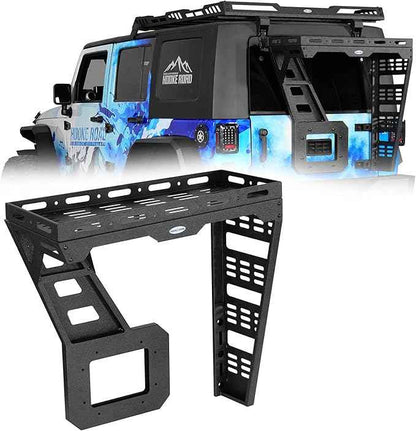 Hooke Road JK Spare Tire Cargo Basket Rack for 2007-2018 Jeep Wrangler JK & Unlimited 2/4 Doors, Rear Steel Storage Tray Luggage Carrier with Reinforced Tailgate Hinge Kit