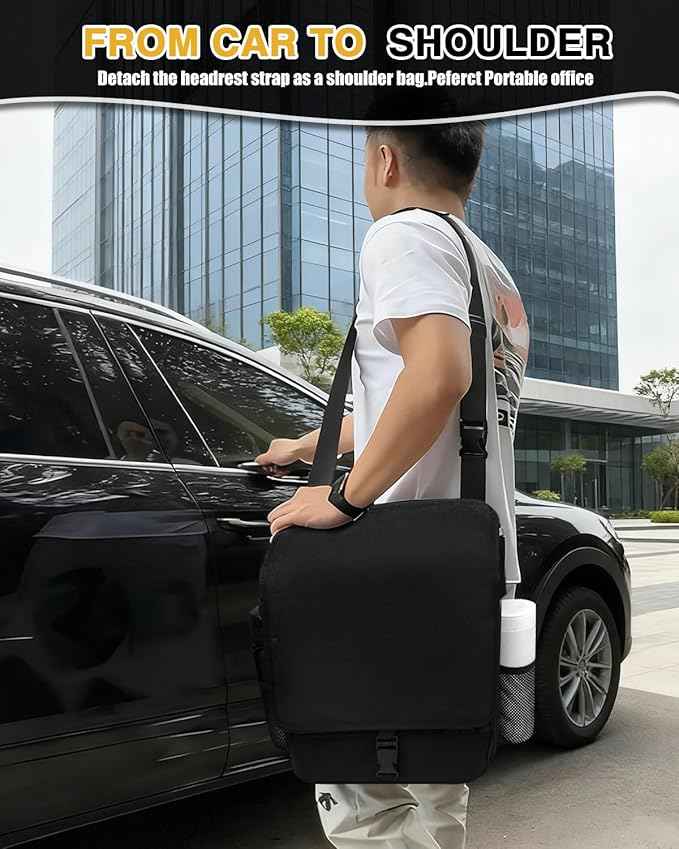 Car Front Seat Organizer with Accordion File Pocket | Laptop Sleeve (Up to 15.6 In) | Privacy Flap | Cup Holders | Adjustable Straps | Holds Tablets, Files, Supplies | for Work on the GO