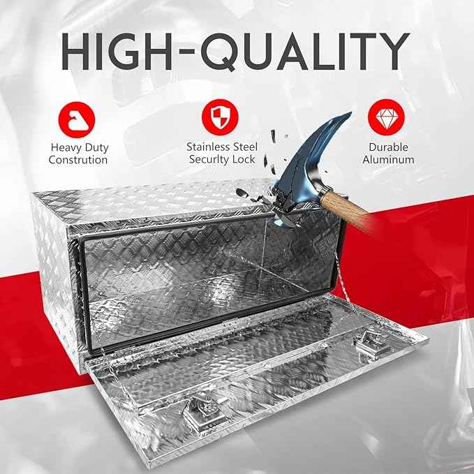 48 * 18 * 18 Aluminum Heavy Duty Diamond Plate ToolBox Chest Box Pick Up Truck Bed RV Trailer Toolbox Storage Organizer with T-Handle Latch Dual Lock Keys - Silver