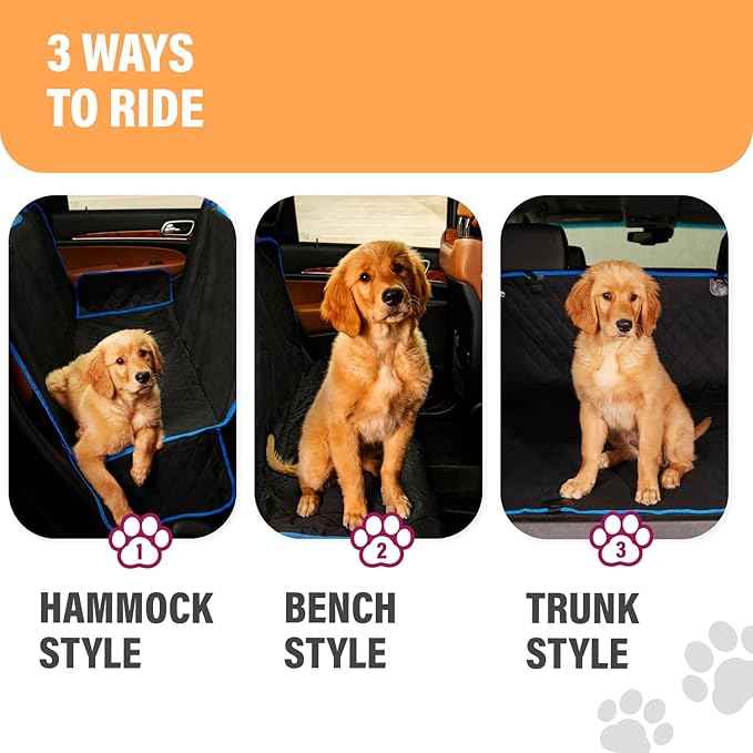Active Pets Blue XL Dog Car Hammock Back Seat Cover, Waterproof Backseat Cover Protector for Truck Bench Rear of Sedans or SUVs, Essential Pet Supplies Vacuum or Wipe Clean, Machine Washable