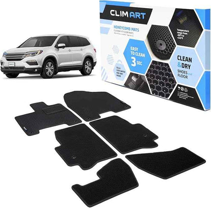 CLIM ART All-Weather Car Floor Mats Compatible with Honda Pilot 2016-2022, Custom-Fit Heavy-Duty Floor Liners for Cars & SUVs, Car Accessories for Men & Women, Black - FL011616067