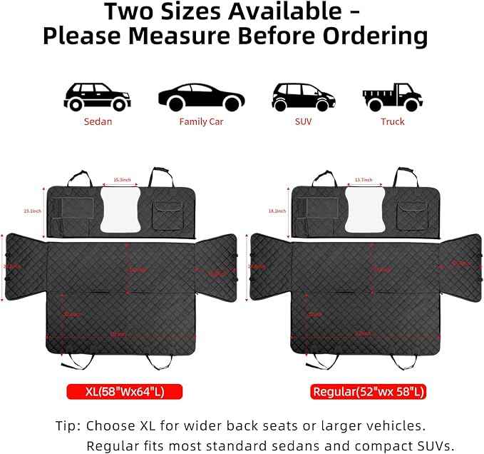 Dog Car Seat Cover for Back Seat, Dog Hammock for Car, Waterproof Backseat Cover for Dogs in Car SUV & Truck, with Mesh Window and Multiple Pockets