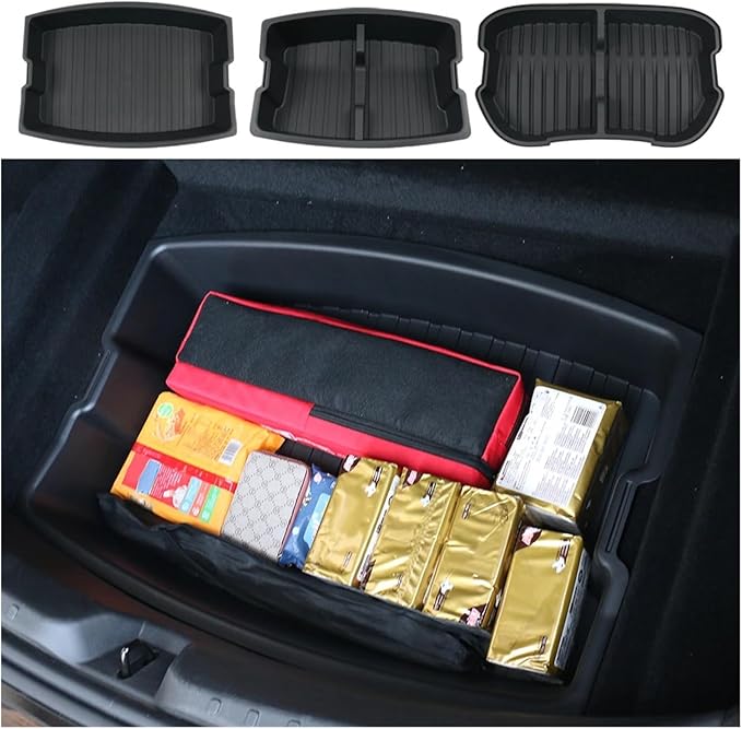 Compatible For Tesla Model 3 2024 Double-Layer Rear Front Trunk Storage Box Frunk Organizer Cargo Protective Tray Car Accessories(Front Single Layer)