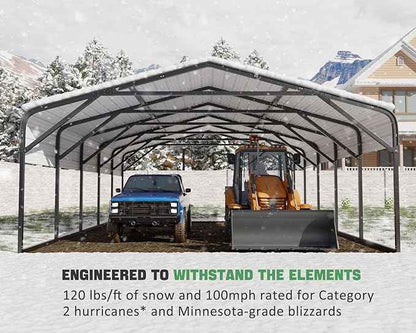 20x26 FT Heavy Duty Carport Garage with Structural Reinforcement | 2-Car Metal Shelter | Galvanized Steel Roof| Ground Anchors | Snow/Wind Resistant | Fits Trucks, RVs, Pickups, Boats, Tractors, SUVs