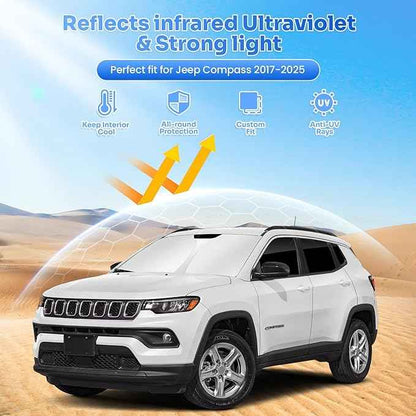 Window Shades for 2017-2025 Jeep Compass Accessories Windshield Sun Shade Side Rear Window Covers Sunshade Sun Visor Shield Privacy Protection for Camping Keep Vehicle Cool Black 8PCS