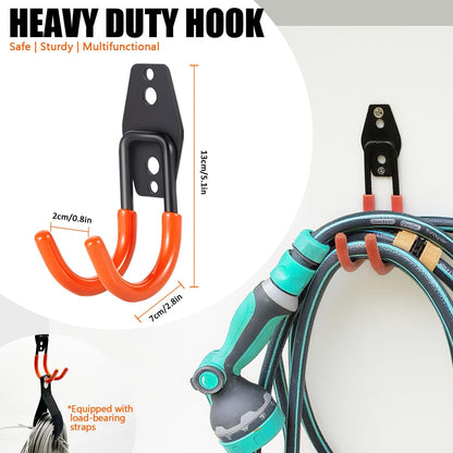 Heavy Duty Garage Storage Hooks，2 Pack Anti-Slip Coating,Wall Mount Storage Hooks for Hanging Bike, Ladder, Garden Tools,Small Utility Hook, Hose Holder for Outdoor and Indoors (4, Type u)