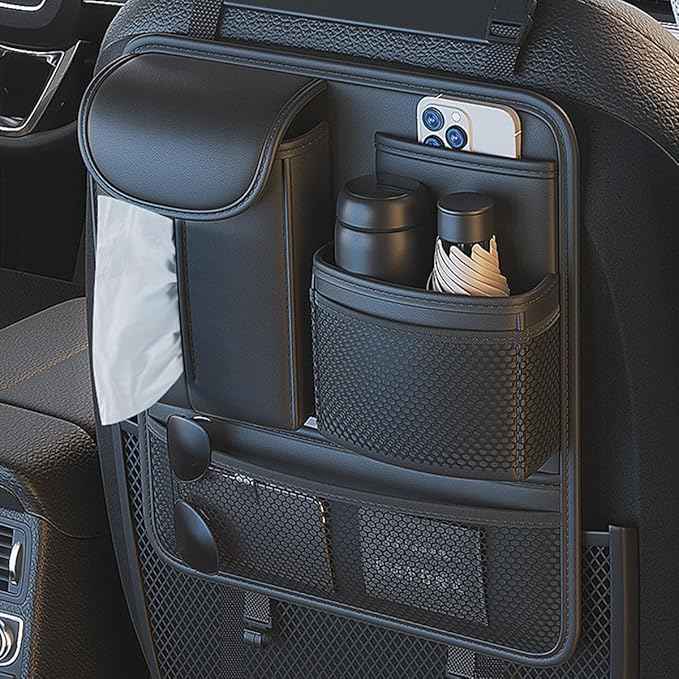 Backseat Car Organizer,5 Storage Pocketscar Seat Organizer,Car Storage Organizer with Foldable Food Tray,Car Seat Back Protectors Kick Mats Travel Accessories