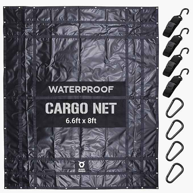 Waterproof Truck Bed Tarp Cover – Heavy Duty Cargo Net & Tarp for Pickup Truck Bed, Trailer, ATV, & Roof Rack, All-Weather Cargo Net for Secure Load, 4 Adjustable Straps - 6.6 ft x 8 ft