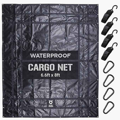 Waterproof Truck Bed Tarp Cover – Heavy Duty Cargo Net & Tarp for Pickup Truck Bed, Trailer, ATV, & Roof Rack, All-Weather Cargo Net for Secure Load, 4 Adjustable Straps - 6.6 ft x 8 ft