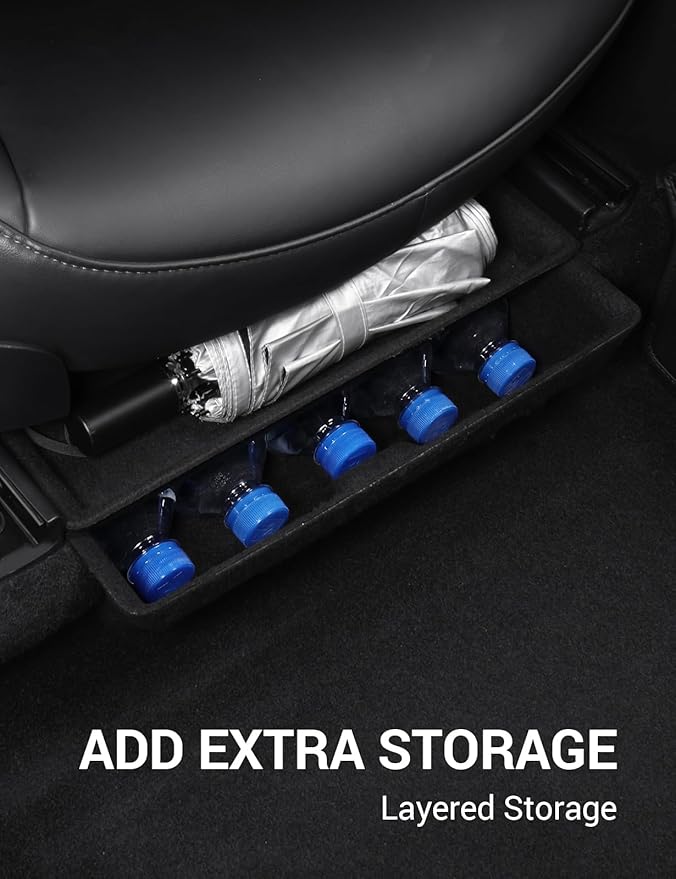 Motrobe 2PCS Tesla Model Y Under Seat Storage Box Organizer Underseat Hidden Tray with Lid for 2020-2024 Model Y Interior Accessories