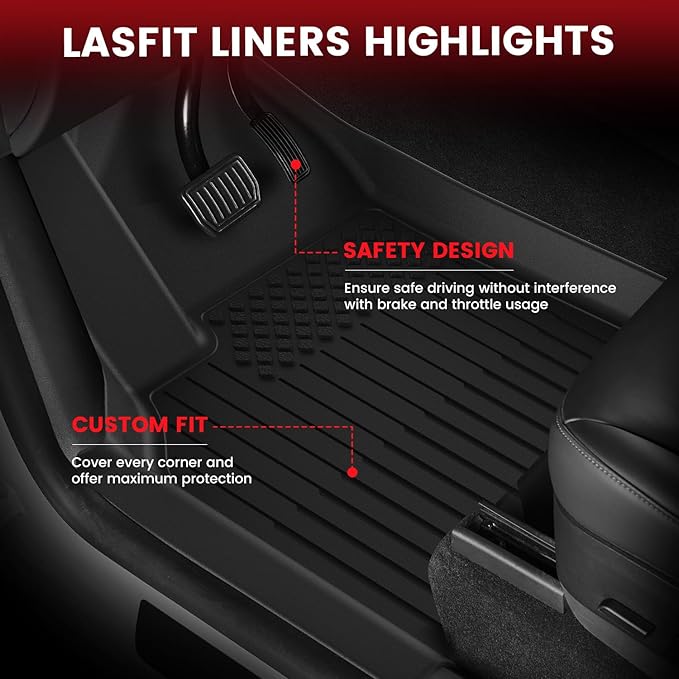 LASFIT 10PCS Floor Mats for Tesla Model Y Juniper 2025/2026 TPE Custom Fit All Weather Model Y Juniper Accessories Cargo Mat Waterproof Trunk Mats Full Set
