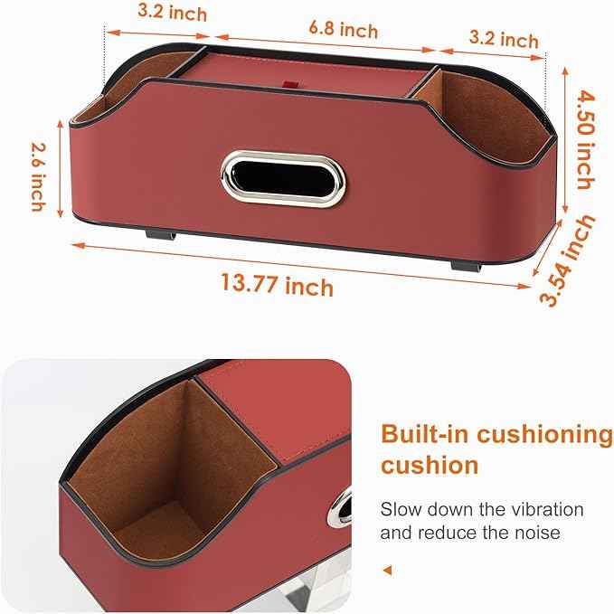 Car Rear Backseat Extra Multifunctional Drink Cup Holder Organizers With Tissue Storage Box Organizer & Hooks For Car Seat Back. Red
