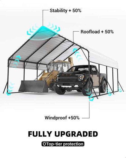 Garveelife 20 ft x20 ft x13 ft Metal Carport for 2 Cars, Heavy Duty Steel Frame for All Weather, Permanent Shelter for Boats, Full-Sized Pickup Trucks, and Tractors, N.W. 800 LBS
