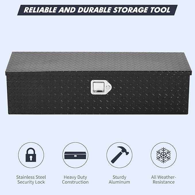 30 Inch Truck Bed Tool Box, Heavy Duty Aluminum Diamond Plate Tool Box, Trailer Tool Box for Pick Up Truck RV Trailer, Chest Storage Organizer with Lock and Keys(No sliding metal box)