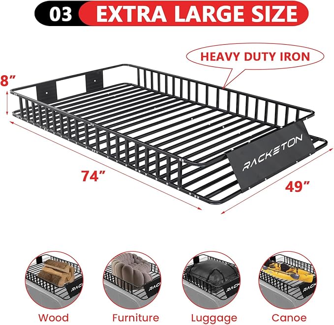 74” x 49” x 8” Large SUV Roof Rack Cargo Basket