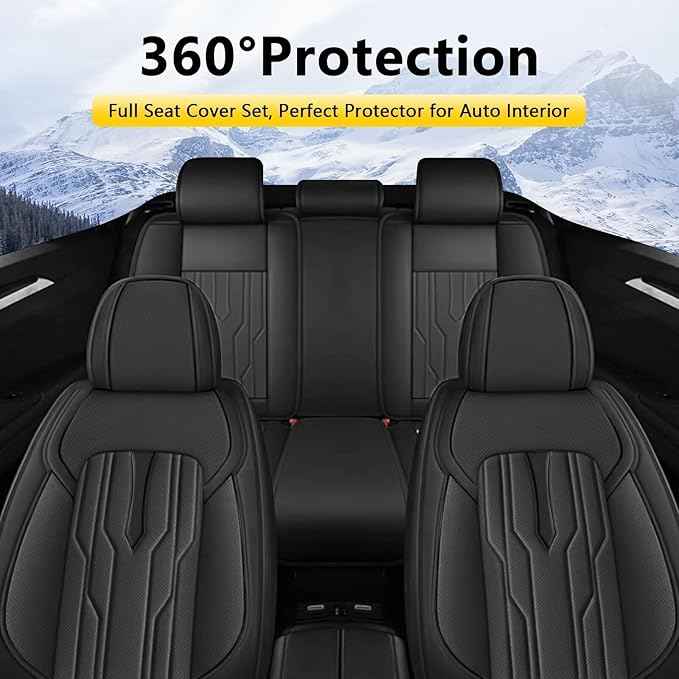 YORKNEIC Fit for Dodge Dart Seat Covers Full Set 2013-2016: 5 Seats Waterproof Leather Car Seat Covers Protector (2 Row 5 Seat, Black)