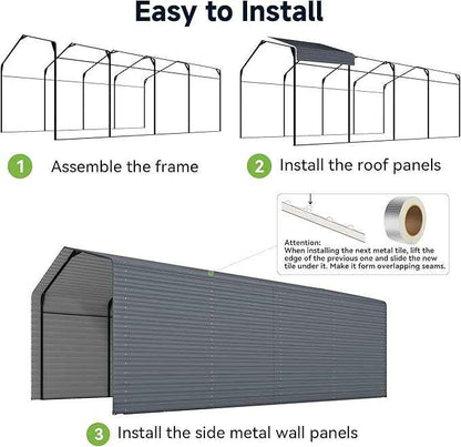 12x20FT Heavy Duty Metal Carport,Outdoor Garage with Metal Side Panels, Enclosed Car Ports with Heavy Duty Steel Frame and Galvanized Roof for Cars and Boats, Equipment Storage,Tools, Gray